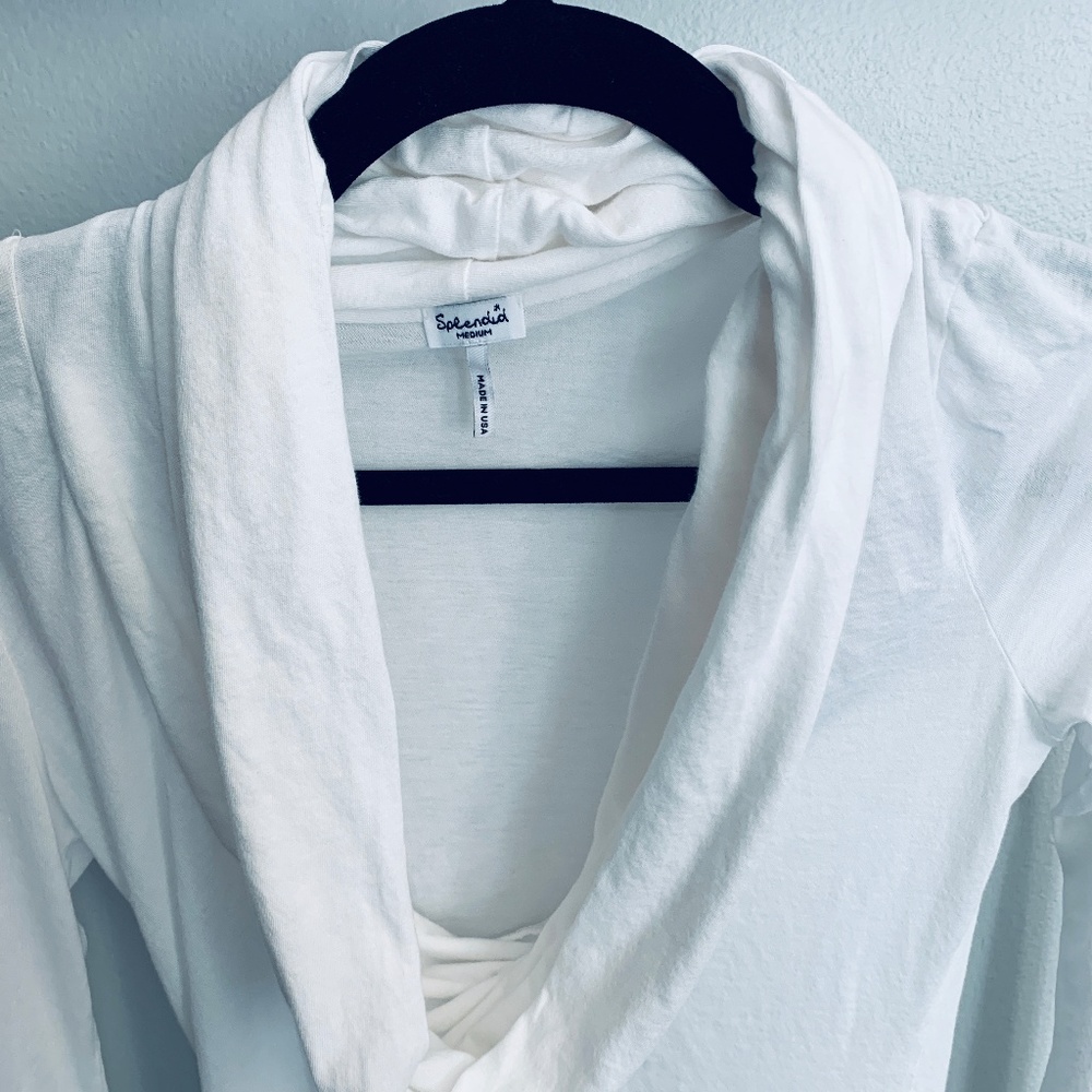 Splendid White Cowl Neck Long Sleeve Tee - M